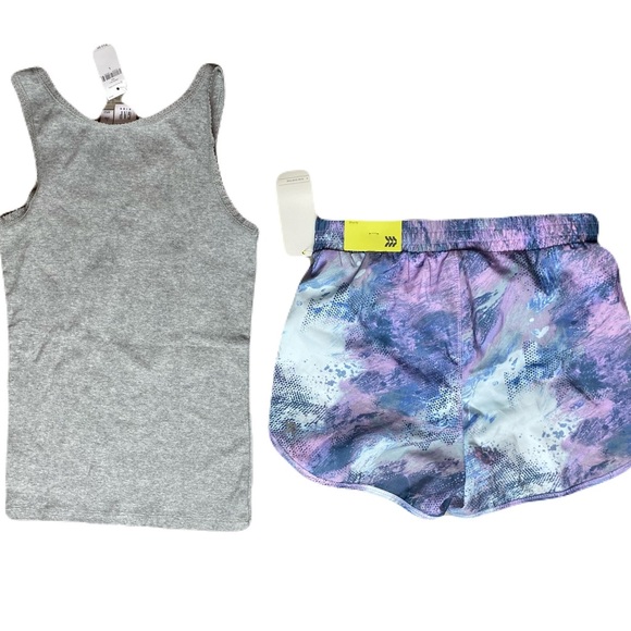 All In Motion Blue & Purple Patterned Shorts w/ Gap Gray Tank Girl’s Large 10/12 - Picture 4 of 4